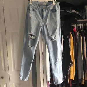 Distressed boy friend style jeans